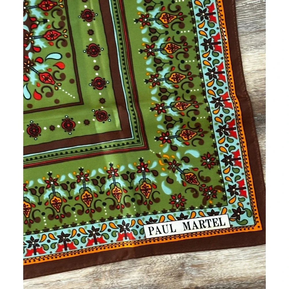 Vtg Paul Martel Scarf Set Purple Green Geometric Floral Boho MCM Square 26x26